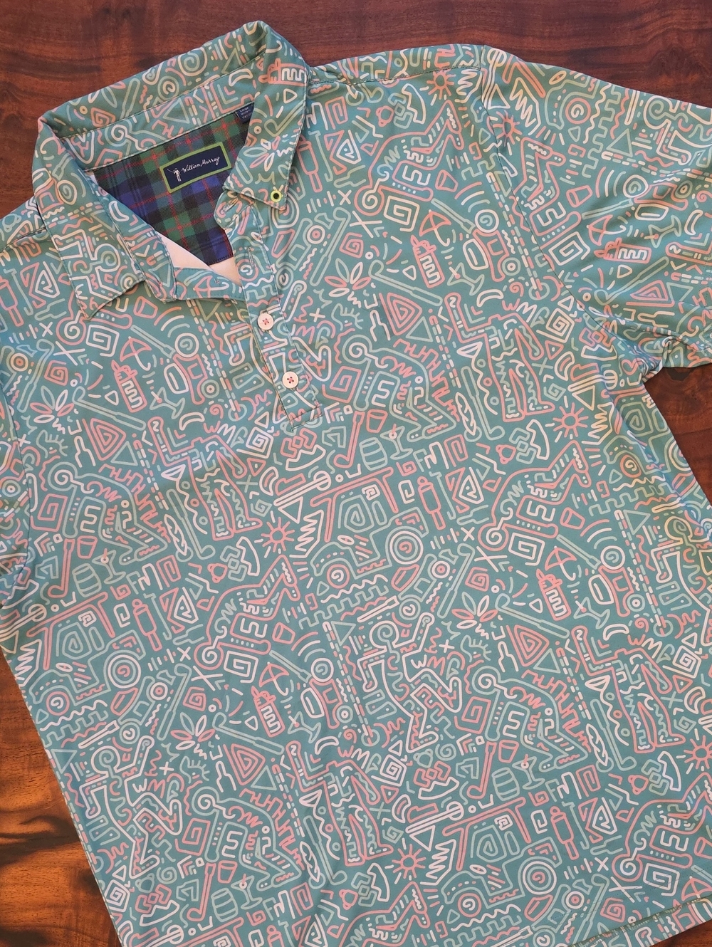 William Murray Golf Mint Green & Pink Geo Doodle Polo